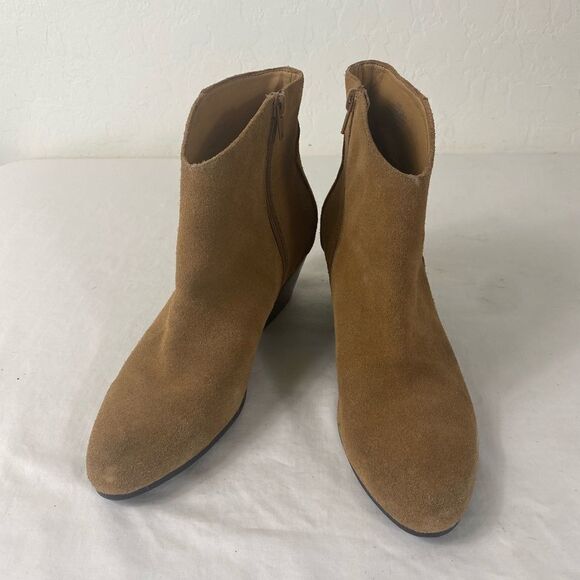 Nine West 7.5 M tan suede booties western heel inside zipper Tristan - Picture 1 of 7